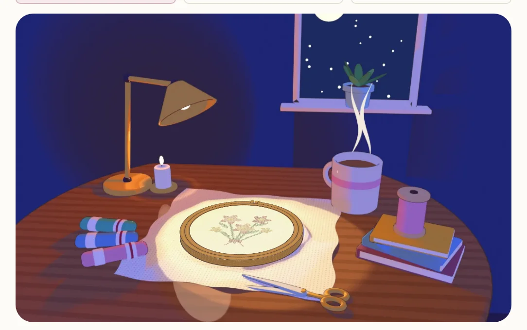 Décor Veillée : le tambour à la lumière d’une lampe, la nuit