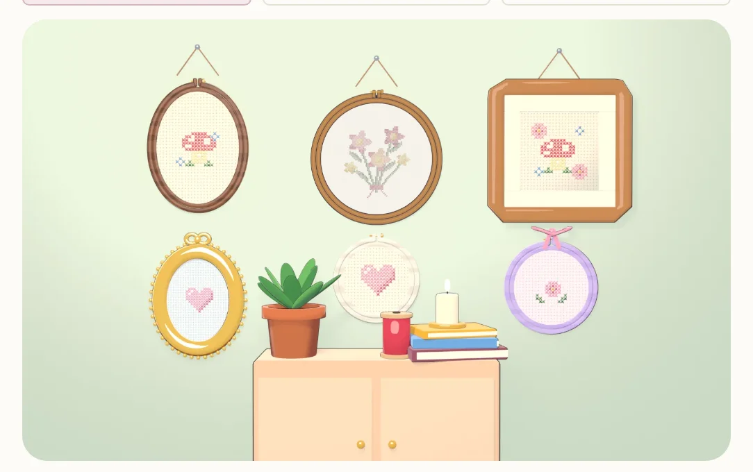 Décor Mur de cadres : la broderie encadrée parmi d’autres